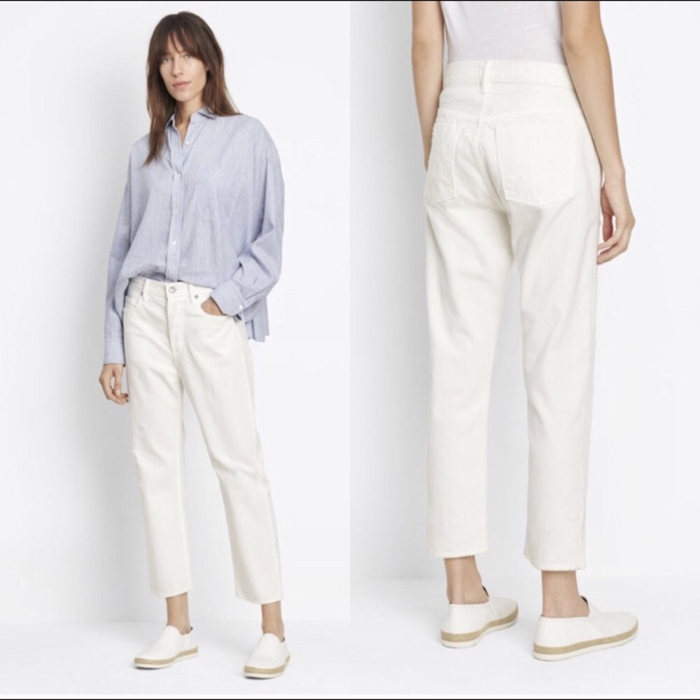 Vince Distressed White Slouch Jeans NWT